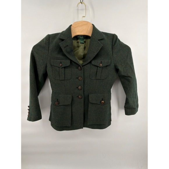 Lauren Ralph Lauren Jackets & Blazers - Vintage Lauren Ralph Lauren Petite Wool Blazer Green Herringbone Jacket Size 8P